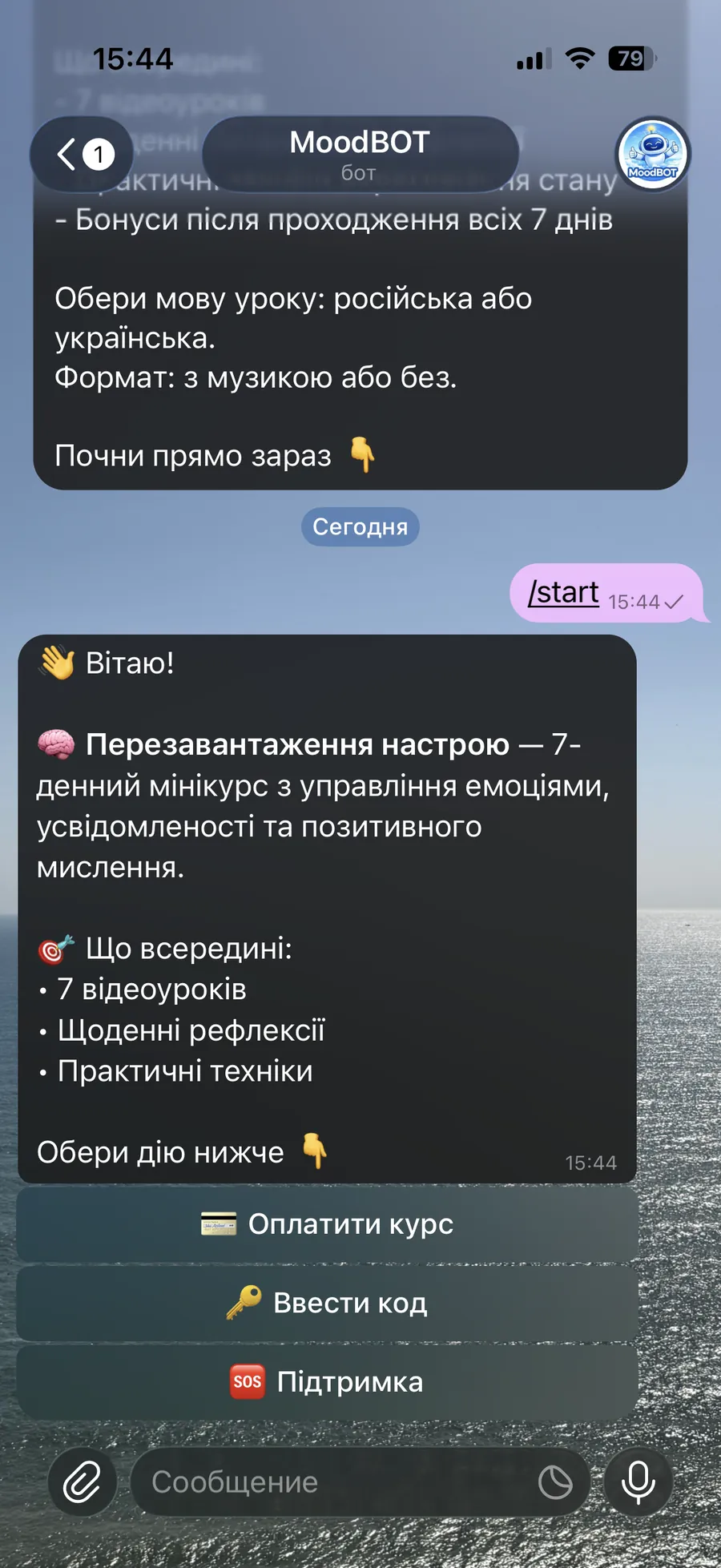 Стартовый экран бота